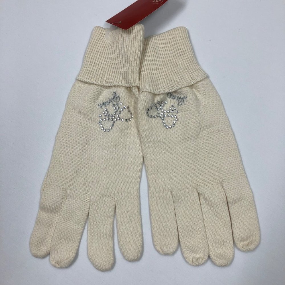 GUESS Ivory RHINESTONES LOGO GLOVE 1‎ SIZE NEW WITH TAG